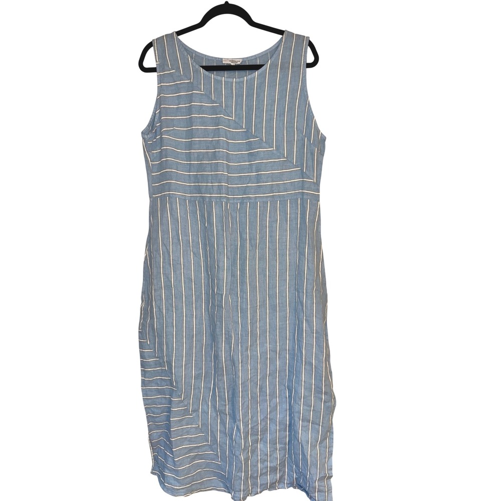 Vanessa Zani Women's Blue Stripe Linen Blend Midi Dress Made in‎ Italy Size L
